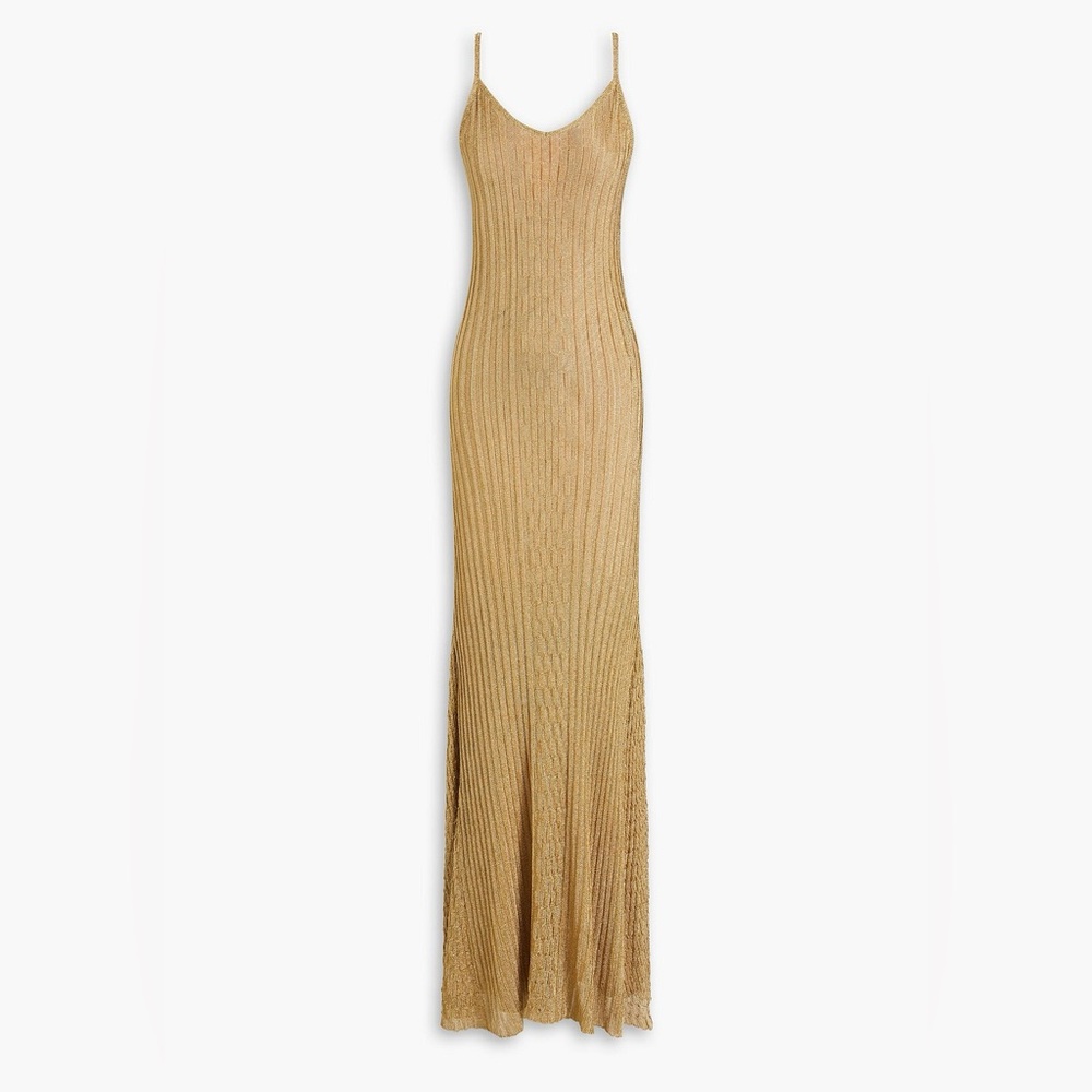 Victoria Beckham Gold V-Neck Maxi Dress